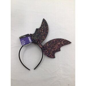 Claire’s Skinny Black Headband With Large Purple Glitter Bat Wings Halloween